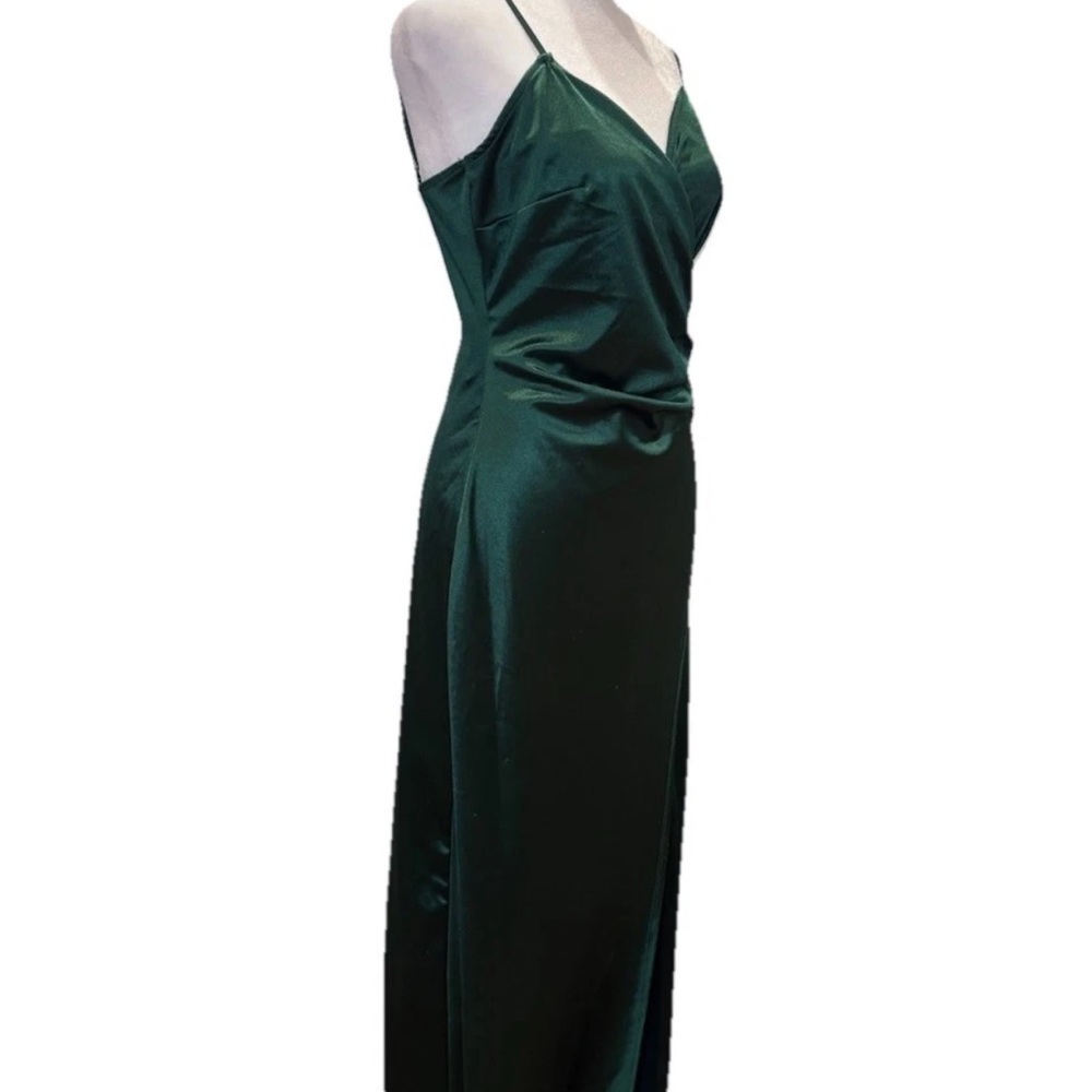 Windsor Emerald Green Satin Maxi Dress Side Slit Cowl Neck Formal Evening Gown M - Picture 3 of 9